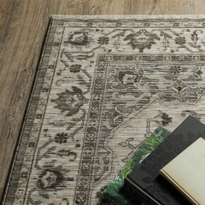 Oriental Weavers Chamberlain CH05A plush traditional rug featuring decorative pattern in grey/ beige tones