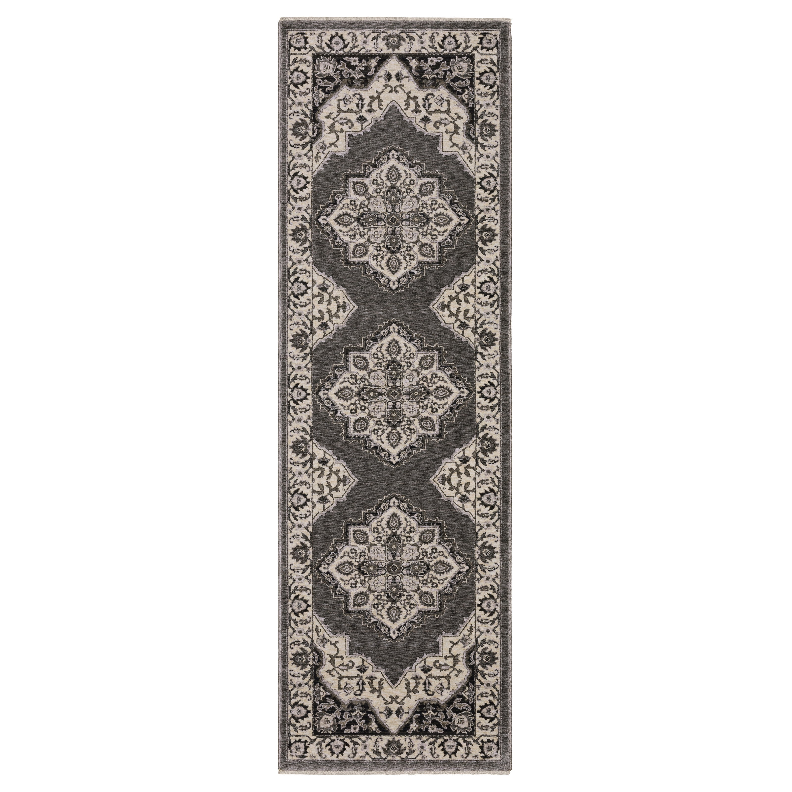 Oriental Weavers Chamberlain CH05A plush traditional rug featuring decorative pattern in grey/ beige tones