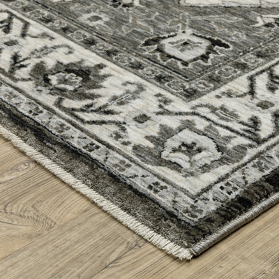 Oriental Weavers Chamberlain CH05C plush traditional rug featuring decorative pattern in charcoal/ ivory tones