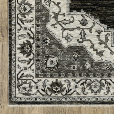 Oriental Weavers Chamberlain CH05C plush traditional rug featuring decorative pattern in charcoal/ ivory tones