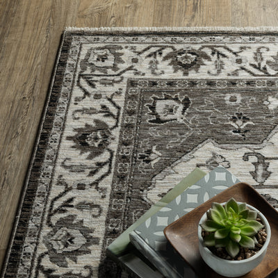Oriental Weavers Chamberlain CH05C plush traditional rug featuring decorative pattern in charcoal/ ivory tones