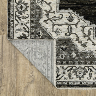 Oriental Weavers Chamberlain CH05C plush traditional rug featuring decorative pattern in charcoal/ ivory tones