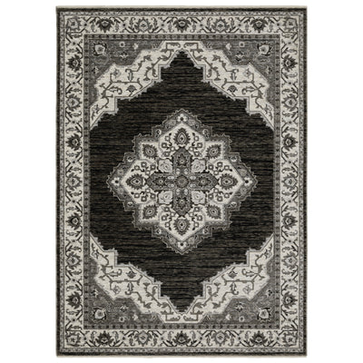 Oriental Weavers Chamberlain CH05C plush traditional rug featuring decorative pattern in charcoal/ ivory tones