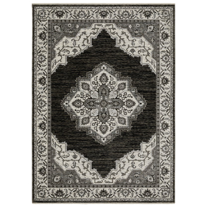 Oriental Weavers Chamberlain CH05C plush traditional rug featuring decorative pattern in charcoal/ ivory tones