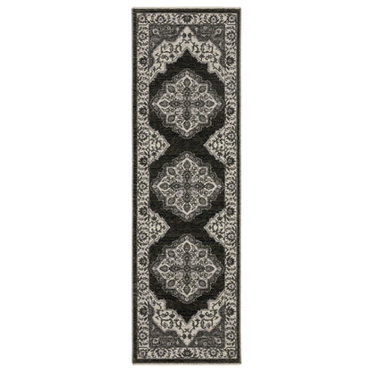 Oriental Weavers Chamberlain CH05C plush traditional rug featuring decorative pattern in charcoal/ ivory tones