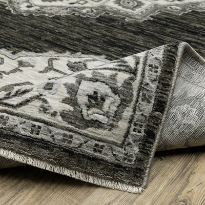 Oriental Weavers Chamberlain CH05C plush traditional rug featuring decorative pattern in charcoal/ ivory tones