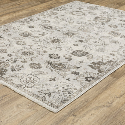 Oriental Weavers Chamberlain CH06B plush traditional rug featuring decorative pattern in ivory/ grey tones