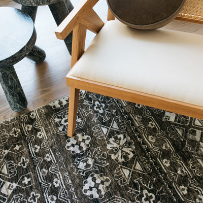 Oriental Weavers Chamberlain CH07C plush traditional rug featuring decorative pattern in black/ grey tones