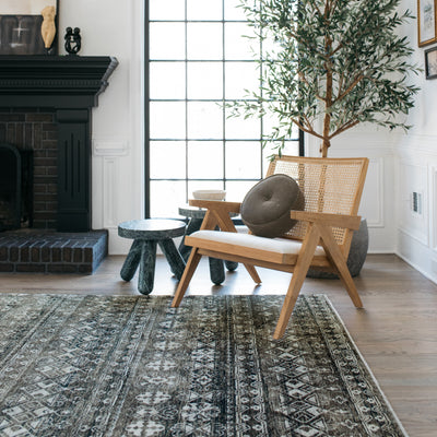 Oriental Weavers Chamberlain CH07C plush traditional rug featuring decorative pattern in black/ grey tones