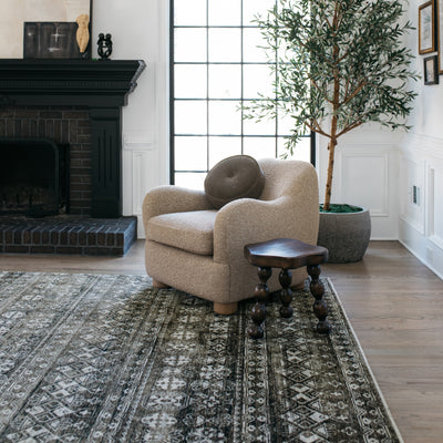 Oriental Weavers Chamberlain CH07C plush traditional rug featuring decorative pattern in black/ grey tones