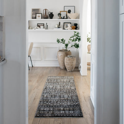 Oriental Weavers Chamberlain CH07C plush traditional rug featuring decorative pattern in black/ grey tones