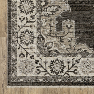 Oriental Weavers Chamberlain CH08B plush traditional rug featuring decorative pattern in grey/ beige tones
