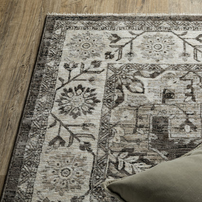 Oriental Weavers Chamberlain CH08B plush traditional rug featuring decorative pattern in grey/ beige tones