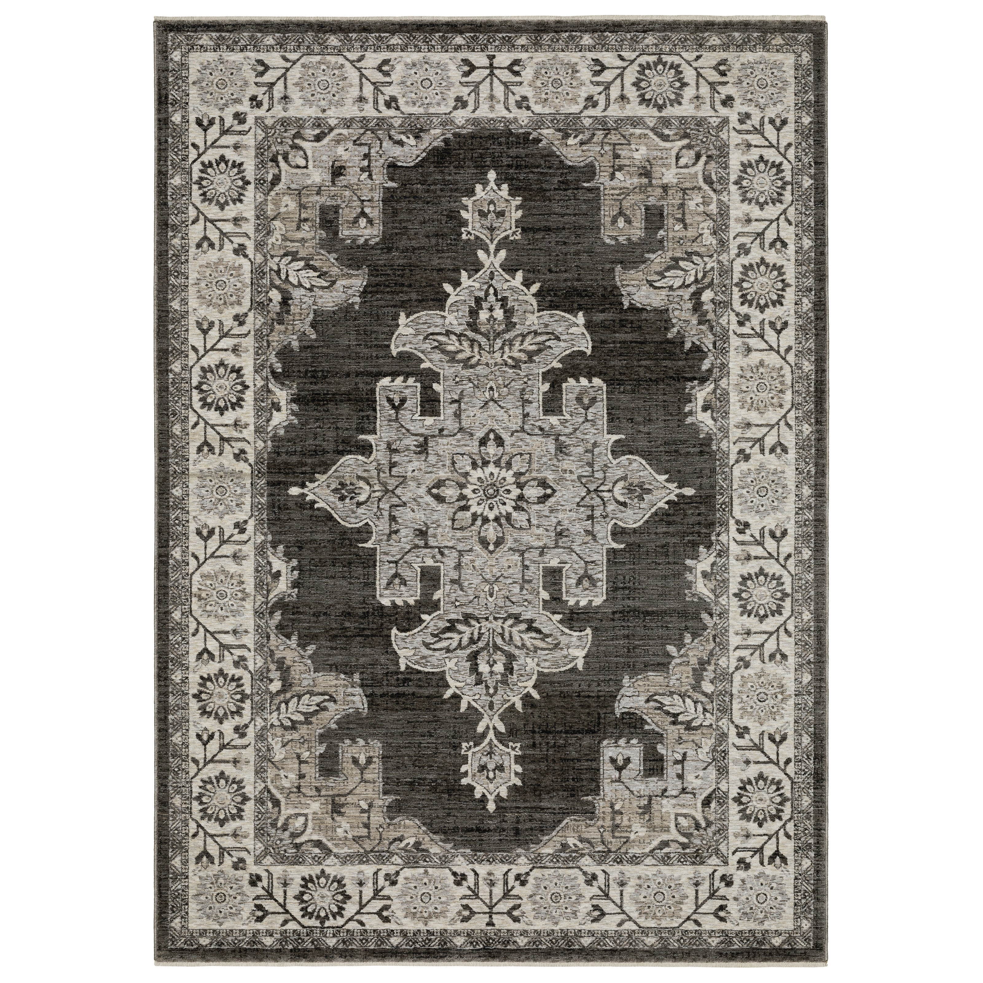Oriental Weavers Chamberlain CH08B plush traditional rug featuring decorative pattern in grey/ beige tones