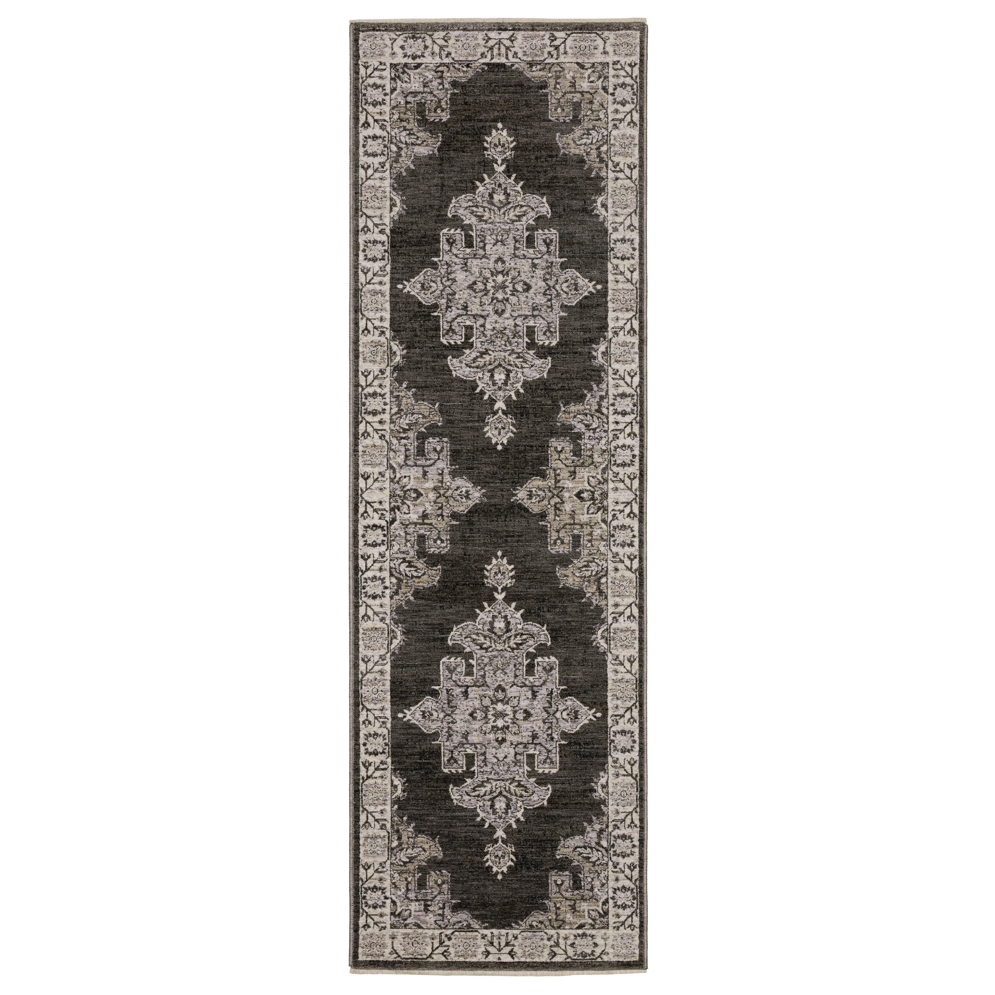 Oriental Weavers Chamberlain CH08B plush traditional rug featuring decorative pattern in grey/ beige tones