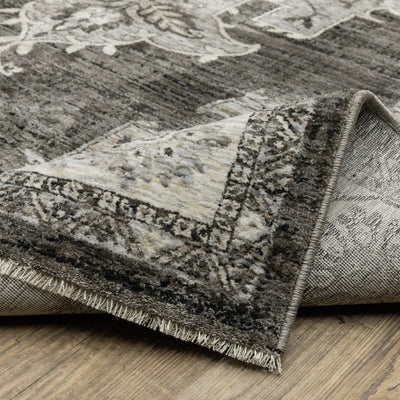 Oriental Weavers Chamberlain CH08B plush traditional rug featuring decorative pattern in grey/ beige tones