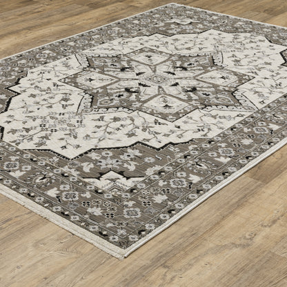 Oriental Weavers Chamberlain CH09A plush traditional rug featuring decorative pattern in ivory/ grey tones