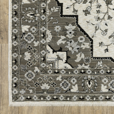 Oriental Weavers Chamberlain CH09A plush traditional rug featuring decorative pattern in ivory/ grey tones