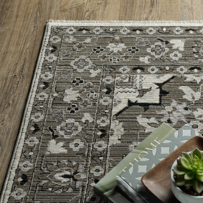 Oriental Weavers Chamberlain CH09A plush traditional rug featuring decorative pattern in ivory/ grey tones