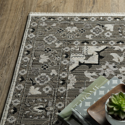 Oriental Weavers Chamberlain CH09A plush traditional rug featuring decorative pattern in ivory/ grey tones