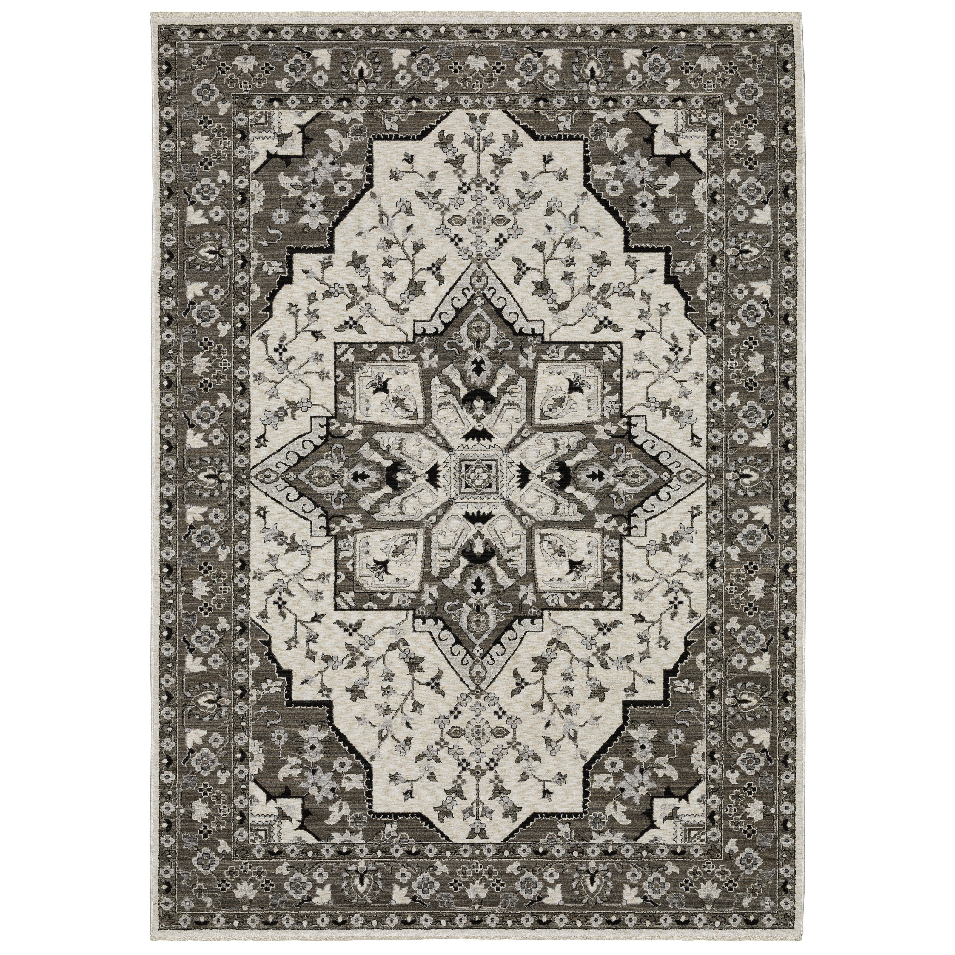 Oriental Weavers Chamberlain CH09A plush traditional rug featuring decorative pattern in ivory/ grey tones