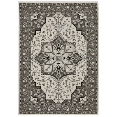 Oriental Weavers Chamberlain CH09A plush traditional rug featuring decorative pattern in ivory/ grey tones