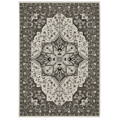 Oriental Weavers Chamberlain CH09A plush traditional rug featuring decorative pattern in ivory/ grey tones