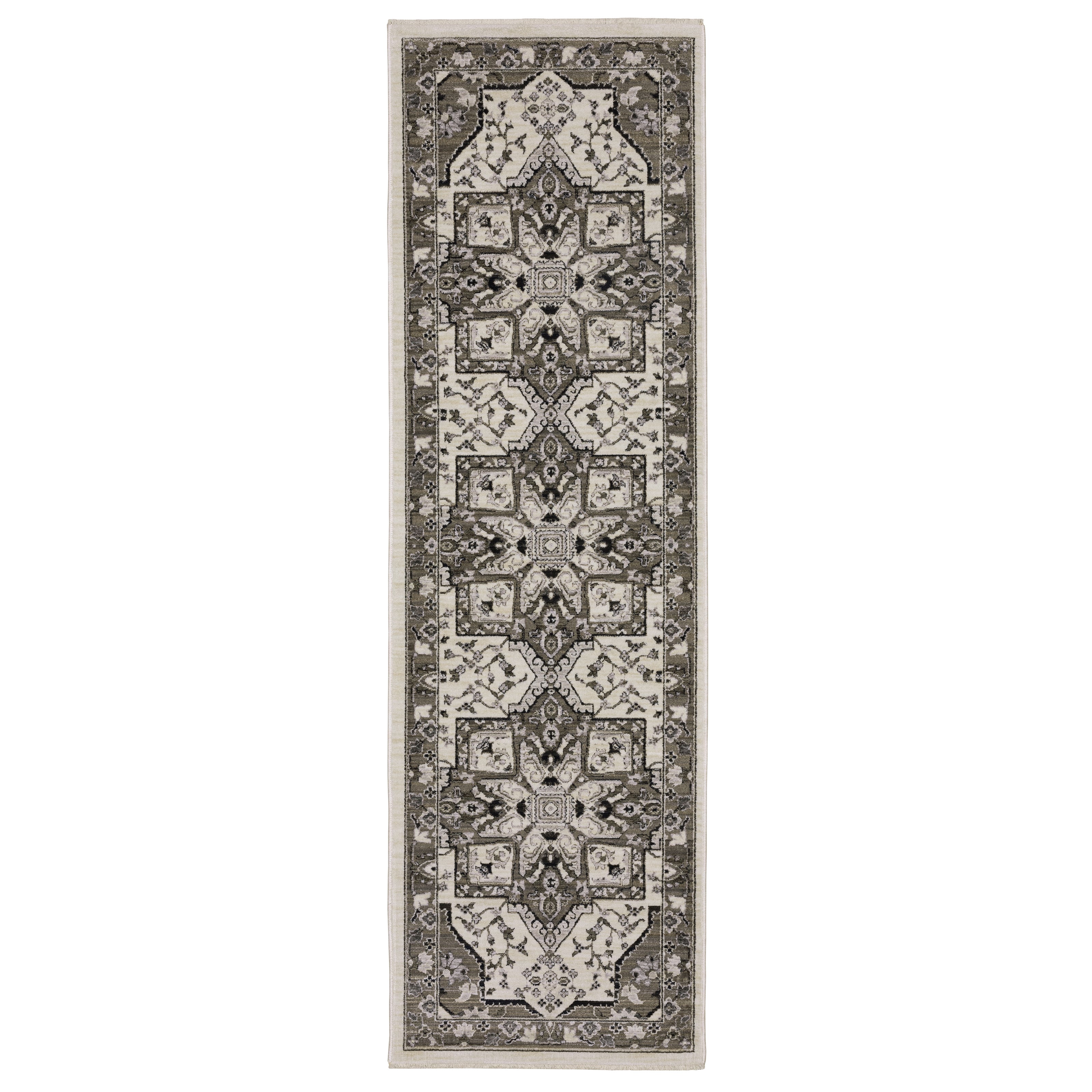 Oriental Weavers Chamberlain CH09A plush traditional rug featuring decorative pattern in ivory/ grey tones
