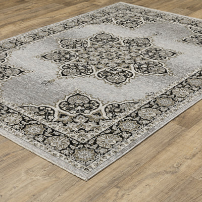 Oriental Weavers Chamberlain CH11L plush traditional rug featuring decorative pattern in grey/ black tones