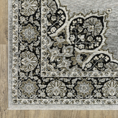 Oriental Weavers Chamberlain CH11L plush traditional rug featuring decorative pattern in grey/ black tones