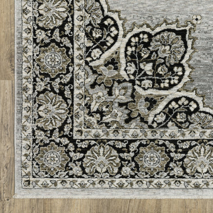 Oriental Weavers Chamberlain CH11L plush traditional rug featuring decorative pattern in grey/ black tones