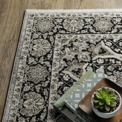 Oriental Weavers Chamberlain CH11L plush traditional rug featuring decorative pattern in grey/ black tones