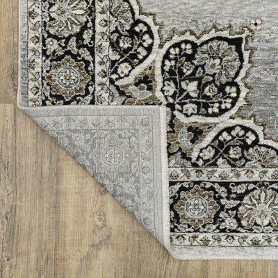 Oriental Weavers Chamberlain CH11L plush traditional rug featuring decorative pattern in grey/ black tones