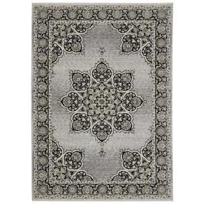 Oriental Weavers Chamberlain CH11L plush traditional rug featuring decorative pattern in grey/ black tones