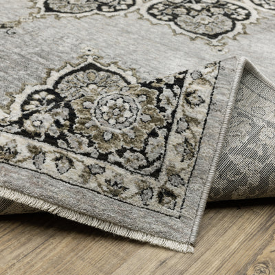 Oriental Weavers Chamberlain CH11L plush traditional rug featuring decorative pattern in grey/ black tones