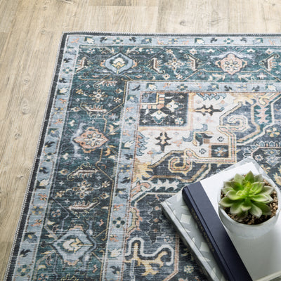 Oriental Weavers Charleston CHA01 traditional rug featuring decorative pattern in blue/ ivory tones