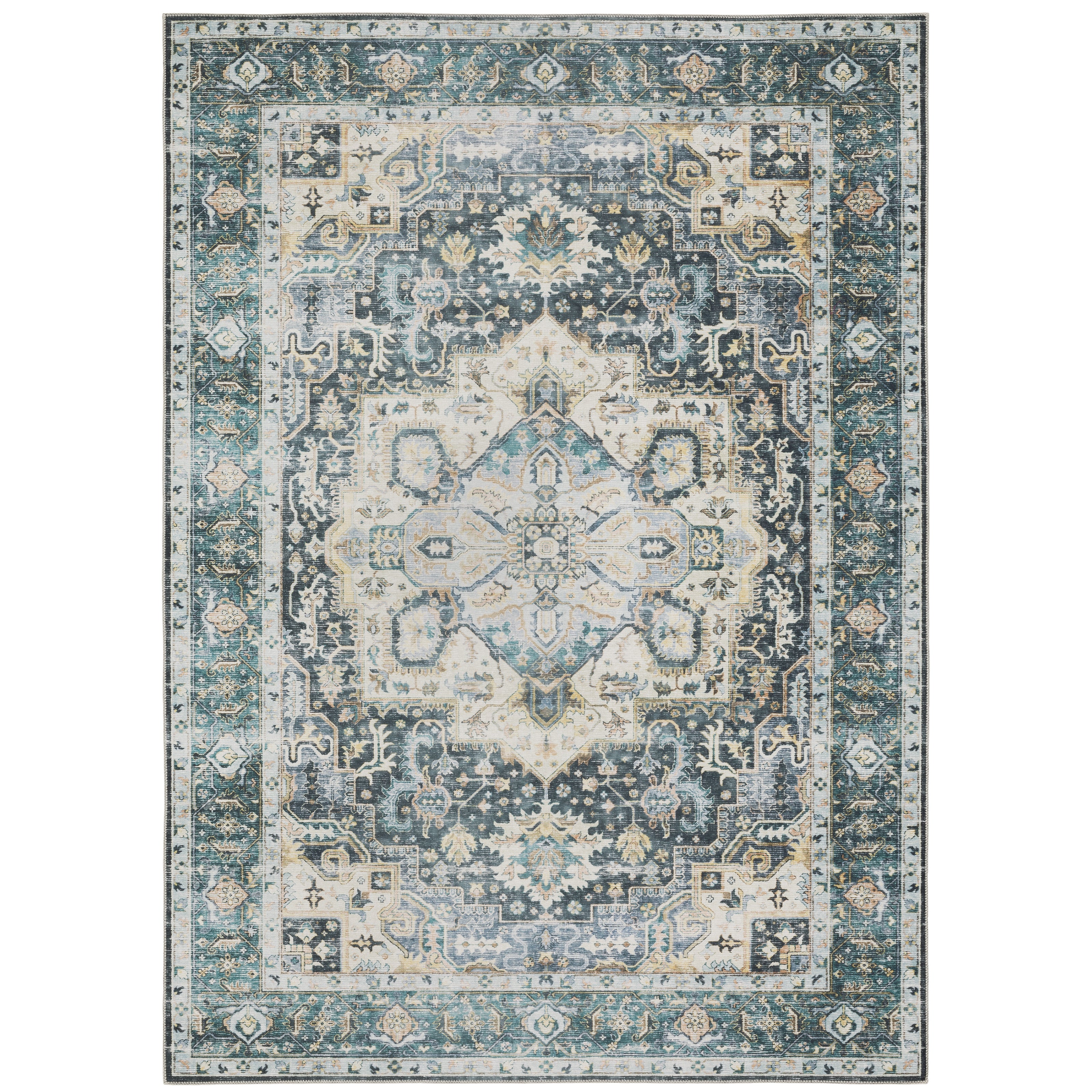 Oriental Weavers Charleston CHA01 traditional rug featuring decorative pattern in blue/ ivory tones