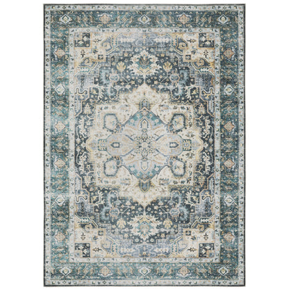 Oriental Weavers Charleston CHA01 traditional rug featuring decorative pattern in blue/ ivory tones