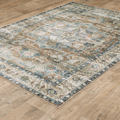 Oriental Weavers Charleston CHA02 traditional rug featuring decorative pattern in blue/ gold tones