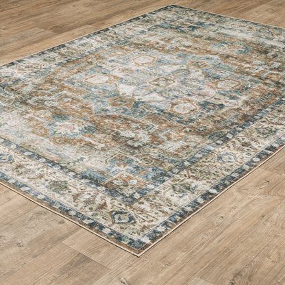 Oriental Weavers Charleston CHA02 traditional rug featuring decorative pattern in blue/ gold tones