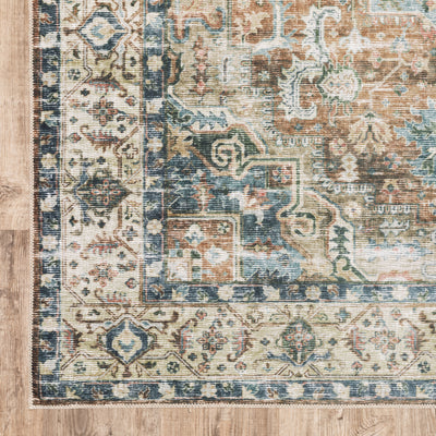 Oriental Weavers Charleston CHA02 traditional rug featuring decorative pattern in blue/ gold tones