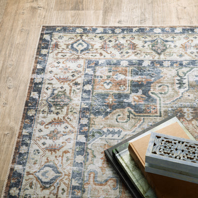 Oriental Weavers Charleston CHA02 traditional rug featuring decorative pattern in blue/ gold tones