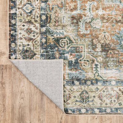 Oriental Weavers Charleston CHA02 traditional rug featuring decorative pattern in blue/ gold tones