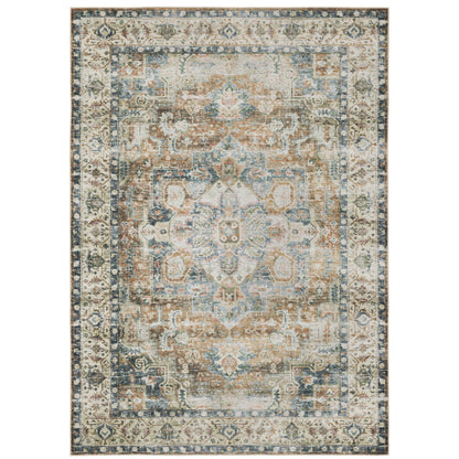 Oriental Weavers Charleston CHA02 traditional rug featuring decorative pattern in blue/ gold tones