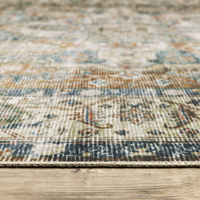 Oriental Weavers Charleston CHA02 traditional rug featuring decorative pattern in blue/ gold tones