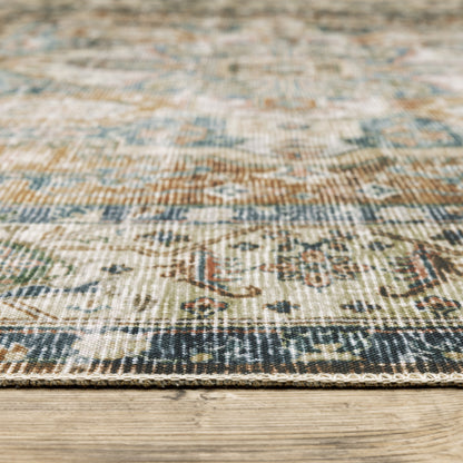 Oriental Weavers Charleston CHA02 traditional rug featuring decorative pattern in blue/ gold tones