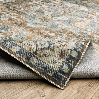 Oriental Weavers Charleston CHA02 traditional rug featuring decorative pattern in blue/ gold tones