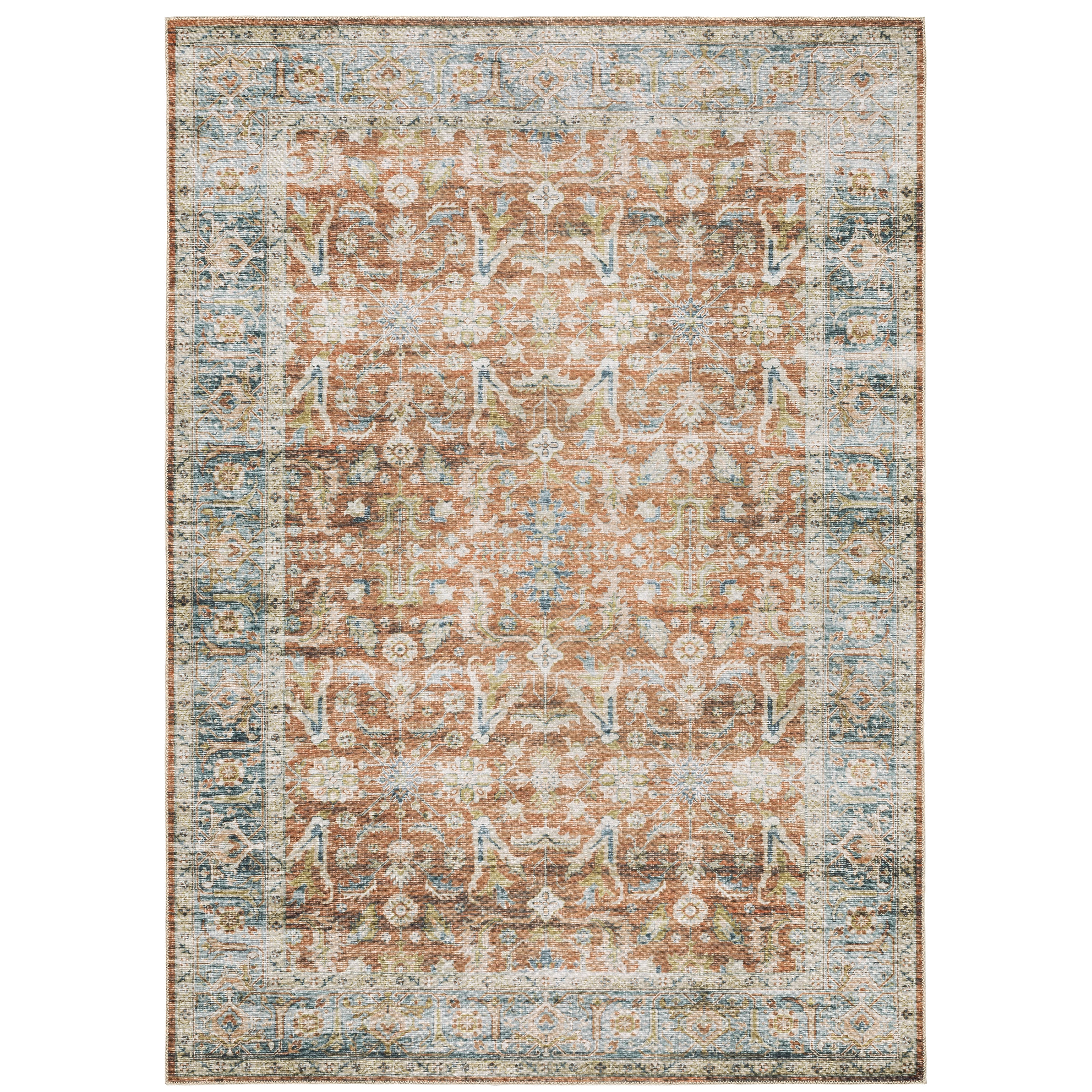 Oriental Weavers Charleston CHA04 traditional rug featuring decorative pattern in rust/ blue tones