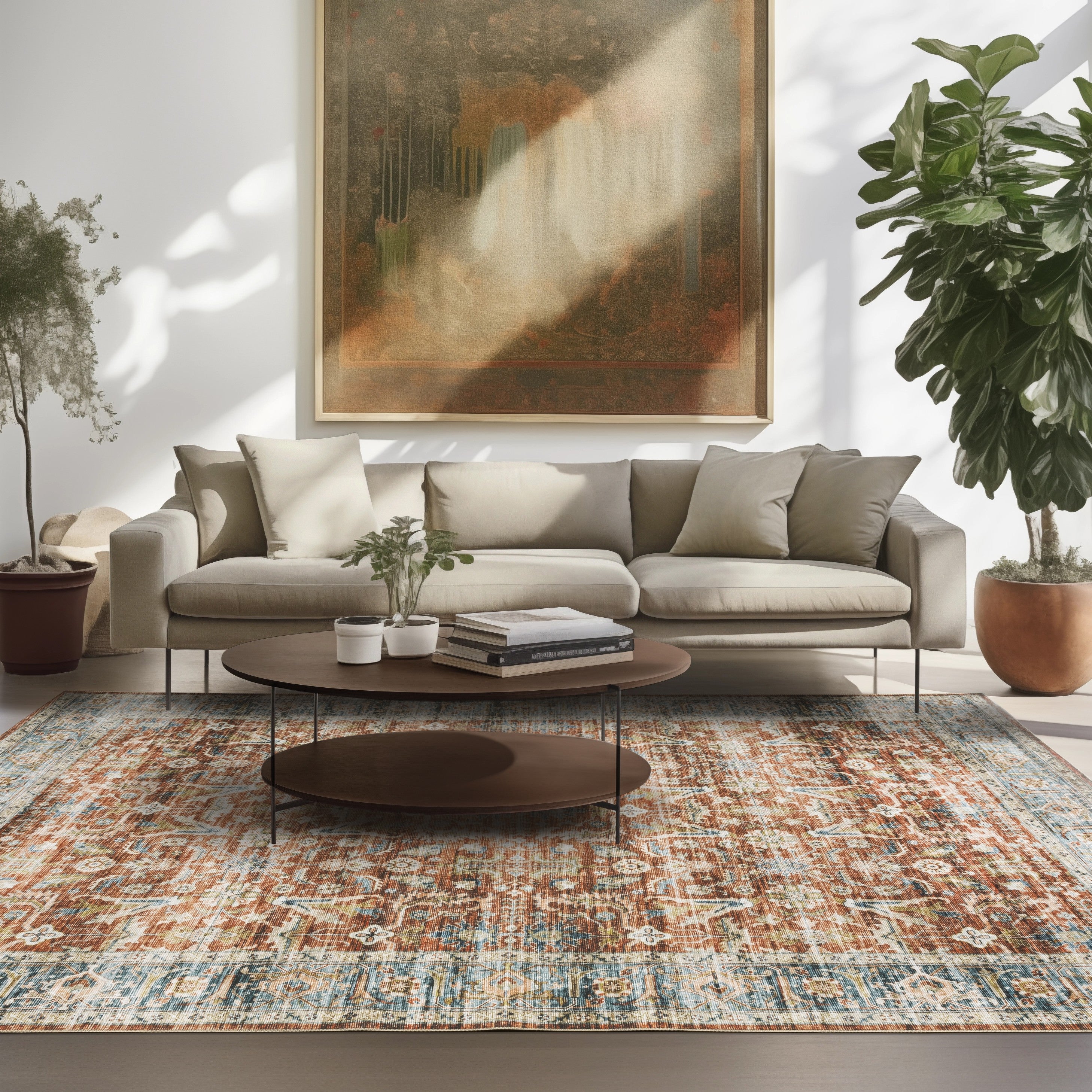 Oriental Weavers Charleston CHA04 traditional rug featuring decorative pattern in rust/ blue tones