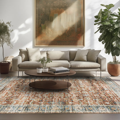 Oriental Weavers Charleston CHA04 traditional rug featuring decorative pattern in rust/ blue tones